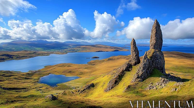 Majestic Rock Formations over Beautiful Lake AI Image