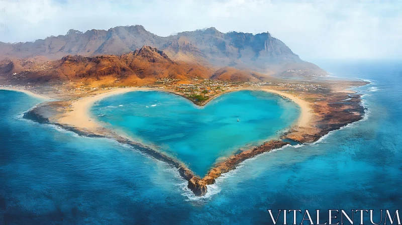 Heart-Shaped Coastal Island with Pristine Waters AI Image