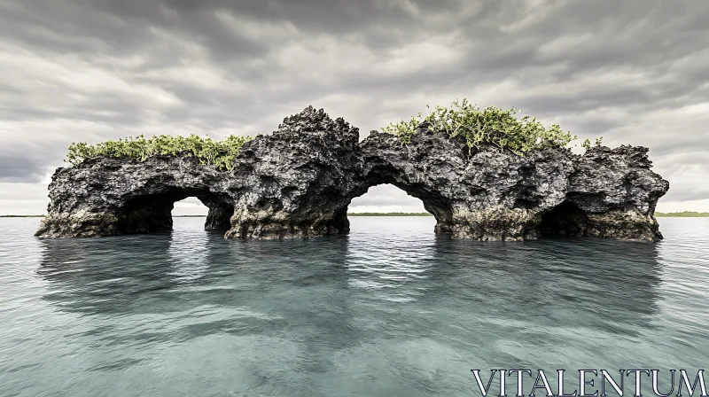 Dramatic Ocean Rock Arches AI Image