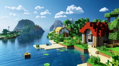 Peaceful Minecraft Pixel Art Island Scene