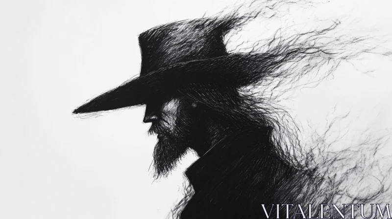 Abstract Silhouette Man in Hat Drawing AI Image