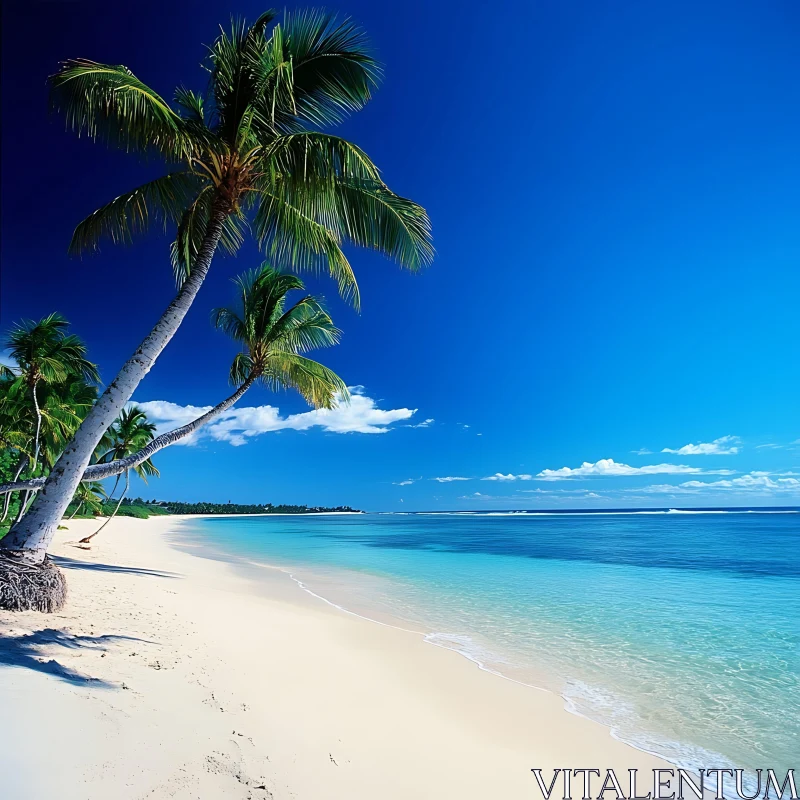 Serene Island Beach with Pristine Sand and Swaying Palms AI Image