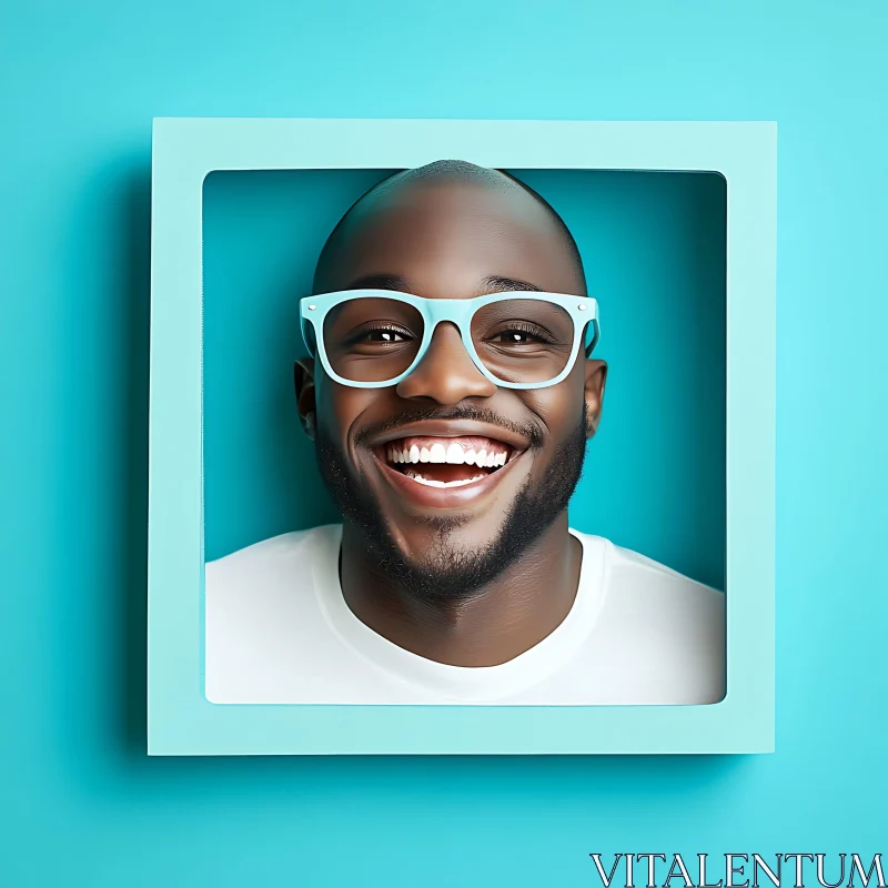 Smiling Man with Blue Glasses in Frame AI Image