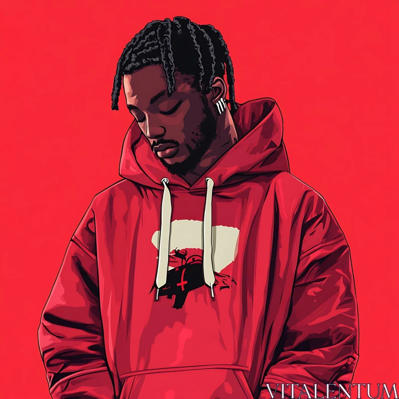 Bold Pop Art Illustration of a Male Figure in Red Hoodie AI Image