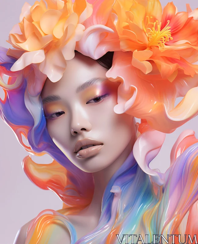 AI ART Ethereal Woman in Vivid Floral Elements