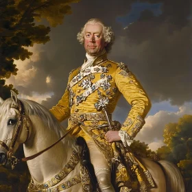 Noble Equestrian Portrait in Ornate Gold