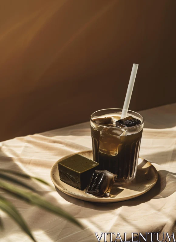 Refreshing Coffee Jelly Dessert with Sunlight AI Image