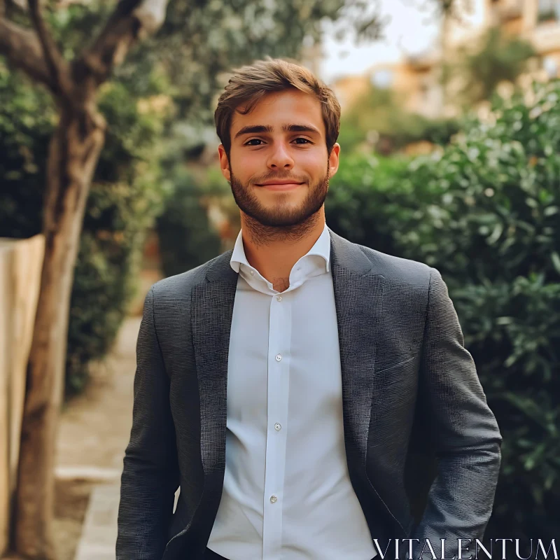 Confident Young Man in Natural Setting | Portrait AI Image