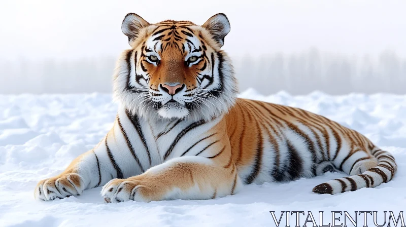 AI ART Tiger Resting in Snow