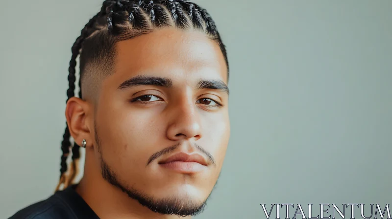 Man with Braided Hair in Close-up Portrait AI Image