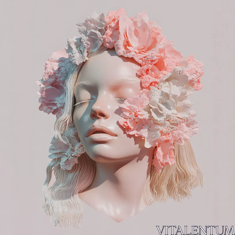 Surreal Floral Adorned Woman Portrait AI Image