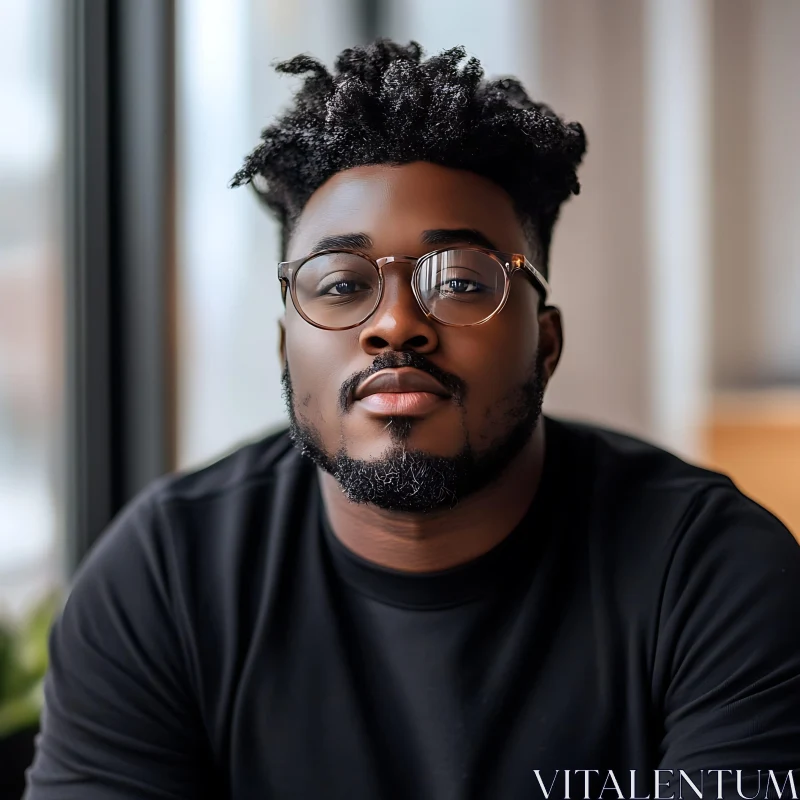 Confident Man Wearing Glasses Indoors AI Image