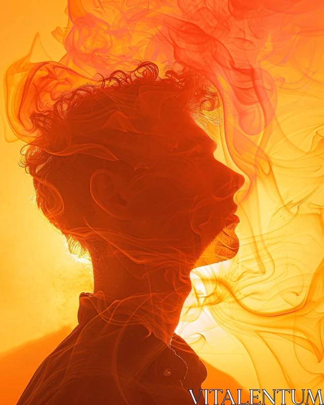 AI ART Backlit Silhouette and Swirling Smoke