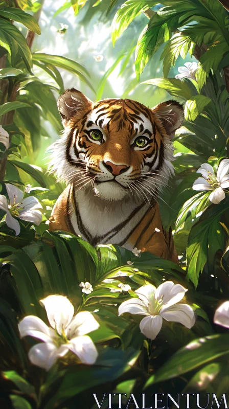 Tiger Hidden in Greenery AI Image