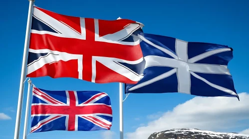 Union Jack and Scottish Flag in the Breeze