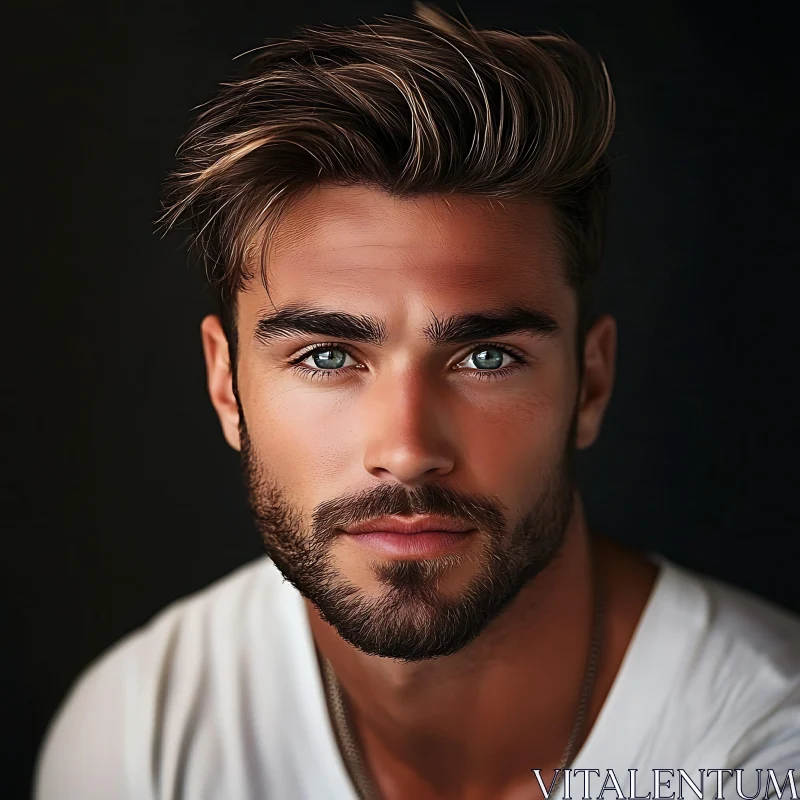 Captivating Man with Short Hair & Intensely Green Eyes AI Image