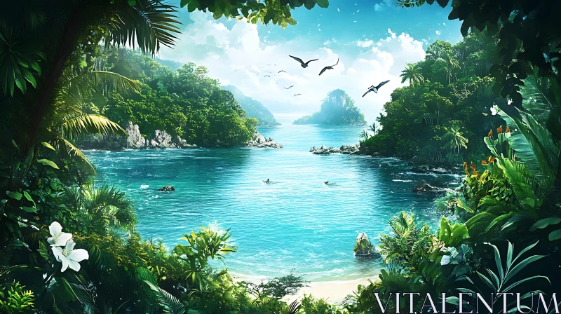 Tropical Paradise with Turquoise Lagoon AI Image