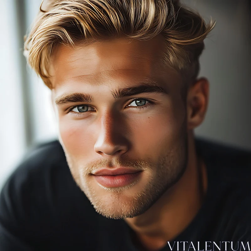 Handsome Blonde Man Close-Up AI Image