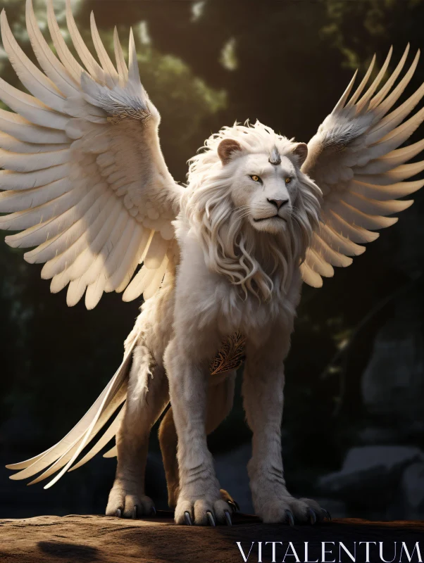 Winged Lion Fantasy Scene AI Image