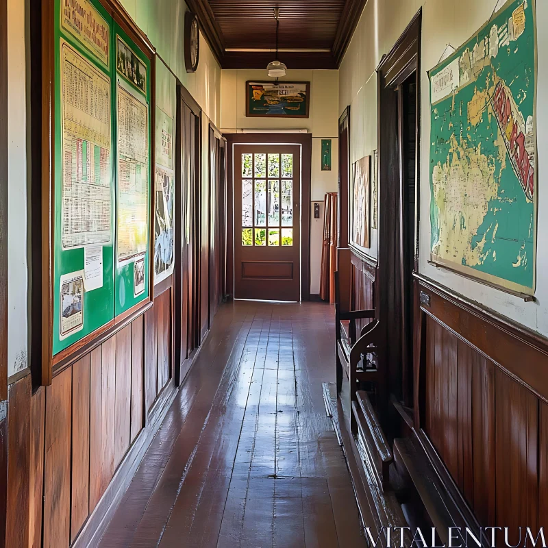 Wooden Hallway Design in Educational Facility AI Image