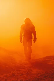 Space Explorer Amidst Orange Dust