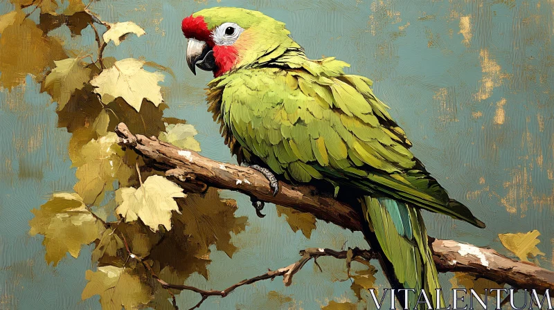 AI ART Parrot Perched amid Autumnal Foliage