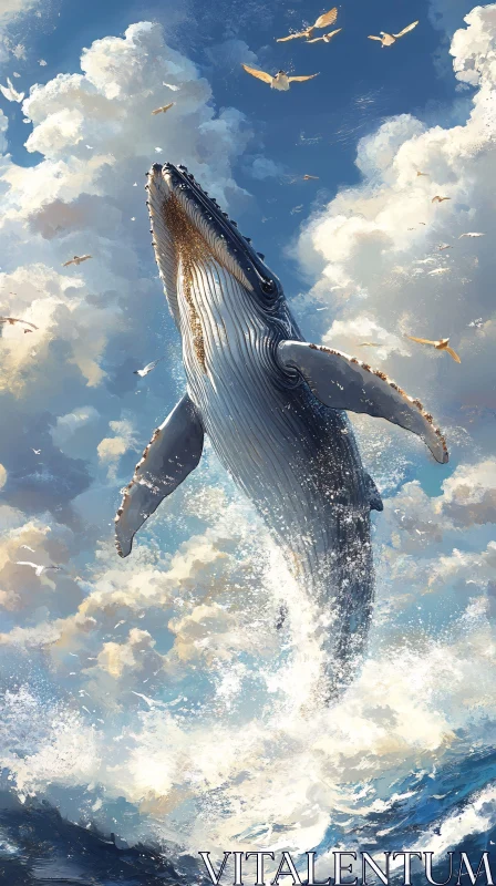 Ocean Whale Leaping Towards the Sky AI Image