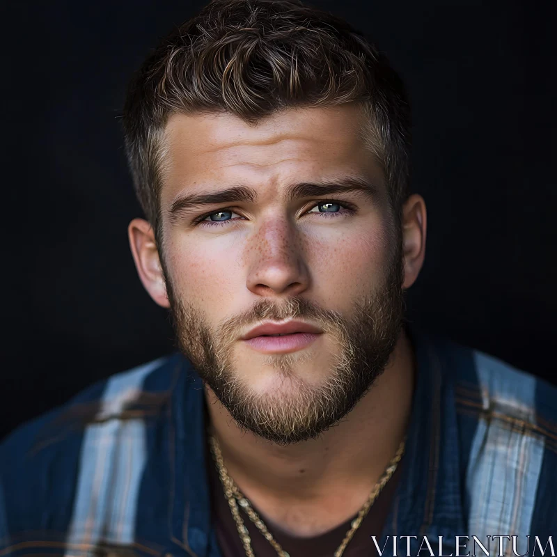 Young Man with Beard and Blue Eyes AI Image