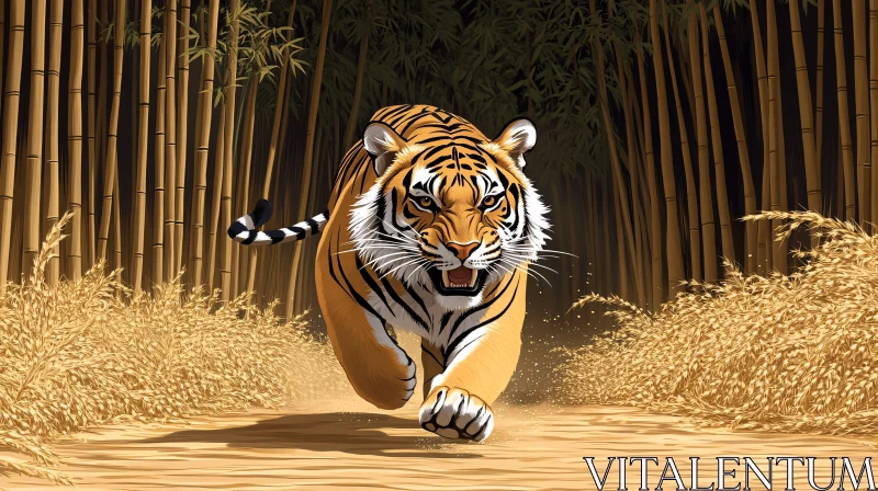 AI ART Tiger in Action in Bamboo Jungle