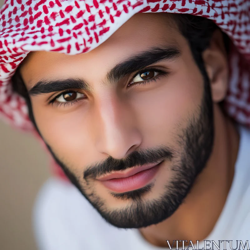 Close-Up of a Man with Brown Eyes and Beard AI Image