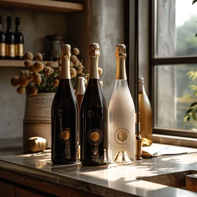 Stylish Champagne Display in Sunlit Room