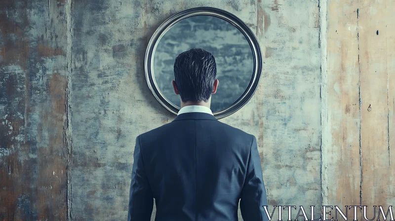 Reflective Moment of a Man in Black Suit AI Image