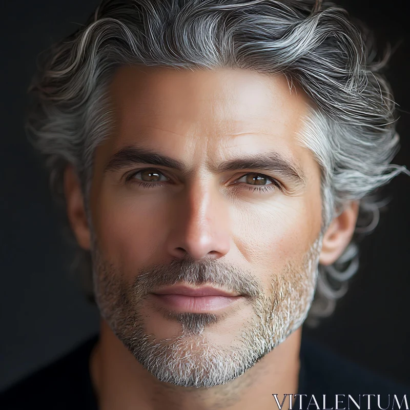 Close-Up of a Confident Grey-Haired Man AI Image