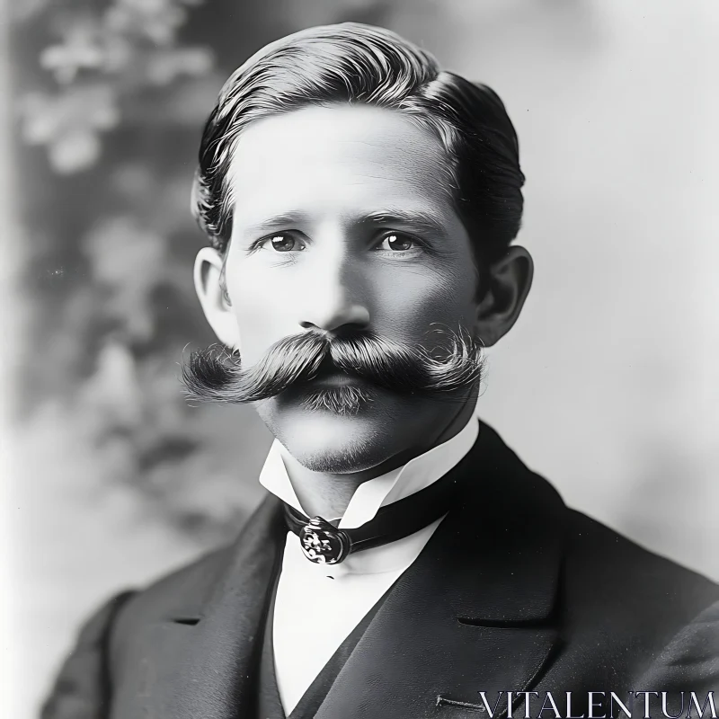 Formal Portrait of a Man with Handlebar Mustache AI Image