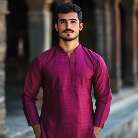 Stylish Man in Magenta Kurta