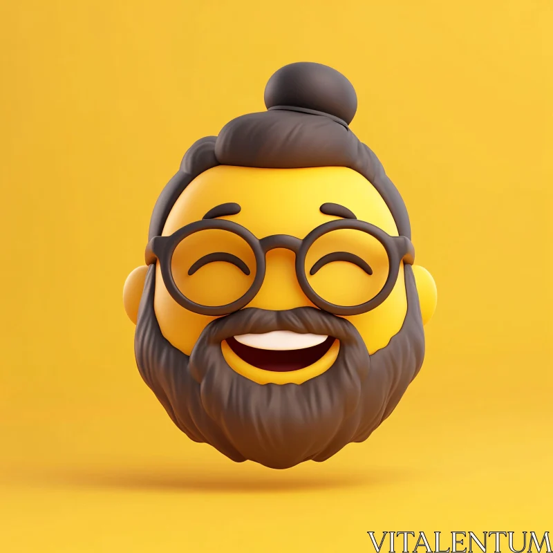 Cheerful 3D Emoji with Topknot and Glasses AI Image