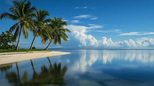 Palm Trees on Serene Beach with Clear Sky and Calm Waters