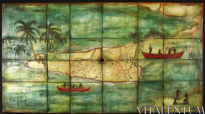 Historical Map of Tropical Island with Nautical Elements AI Image