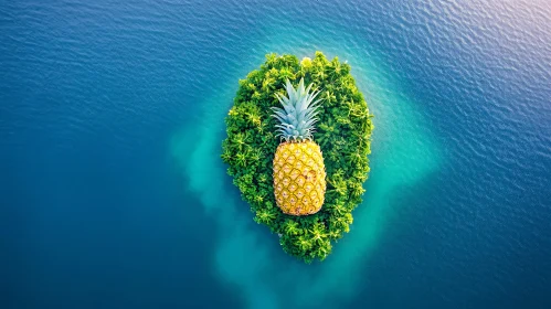 Exotic Island with Enormous Pineapple in Pristine Sea