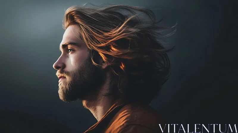 Profile Portrait of Bearded Man with Flowing Hair
