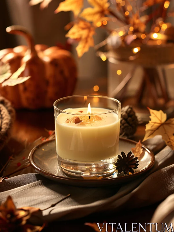 Warm Autumn Atmosphere with Candle and Pumpkins