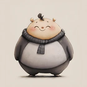 Cheerful Cartoon Figure with Grey Outfit