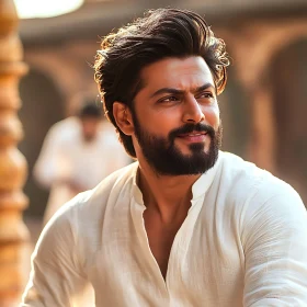 Stylish Man with Beard in White Shirt