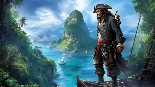 Pirate in Lush Tropical Waterscape