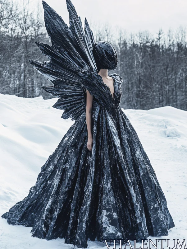 Dark Costume in Snowy Landscape