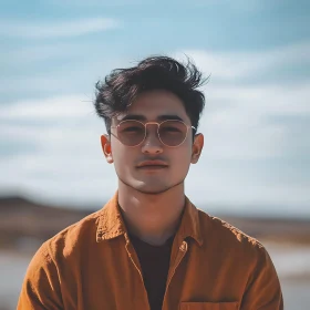 Portrait of a Young Man in Sunglasses and Warm Shirt