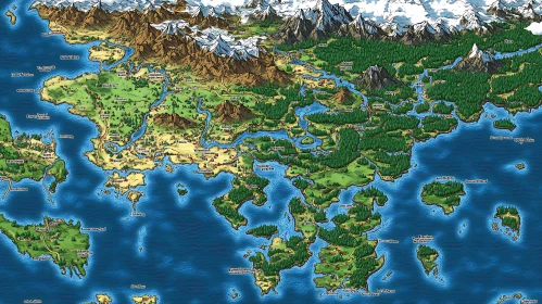 Fantasy World Map with Various Terrains