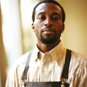 Man Wearing Striped Shirt and Apron Portrait