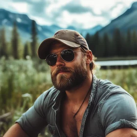 Man Relaxing in Nature with Sunglasses