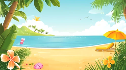 Serene Beach with Palm Trees and Clear Waters